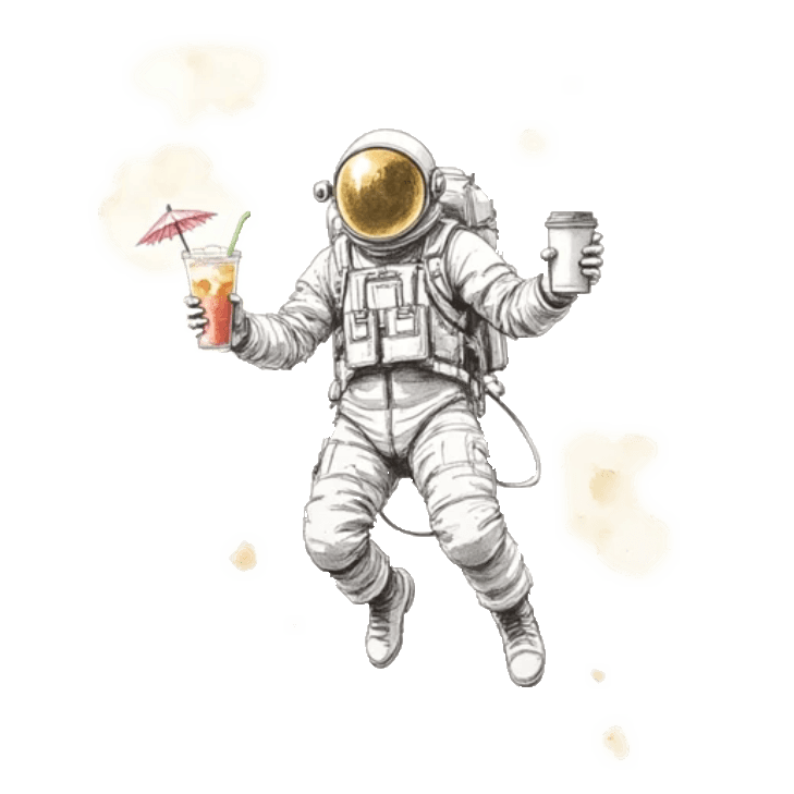 Astronaut bietet zwei Getränke zur Auswahl an